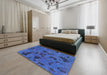 Square Abstract Sapphire Blue Persian Rug in a Living Room, abs1116