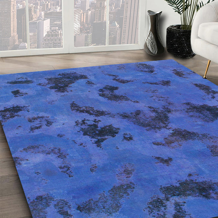 Machine Washable Abstract Sapphire Blue Rug in a Family Room, wshabs1116