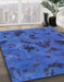 Round Abstract Sapphire Blue Persian Rug in a Office, abs1116