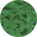 Round Machine Washable Persian Emerald Green Bohemian Area Rugs, wshabs1116emgrn