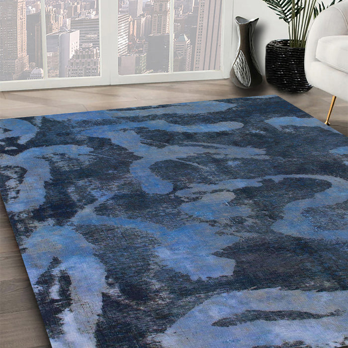 Machine Washable Abstract Dark Blue Grey Blue Rug in a Family Room, wshabs1117