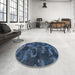 Abstract Dark Blue Grey Blue Persian Rug in a Kitchen, abs1117