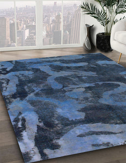 Abstract Dark Blue Grey Blue Persian Rug in Family Room, abs1117