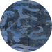 Round Machine Washable Abstract Dark Blue Grey Blue Rug, wshabs1117