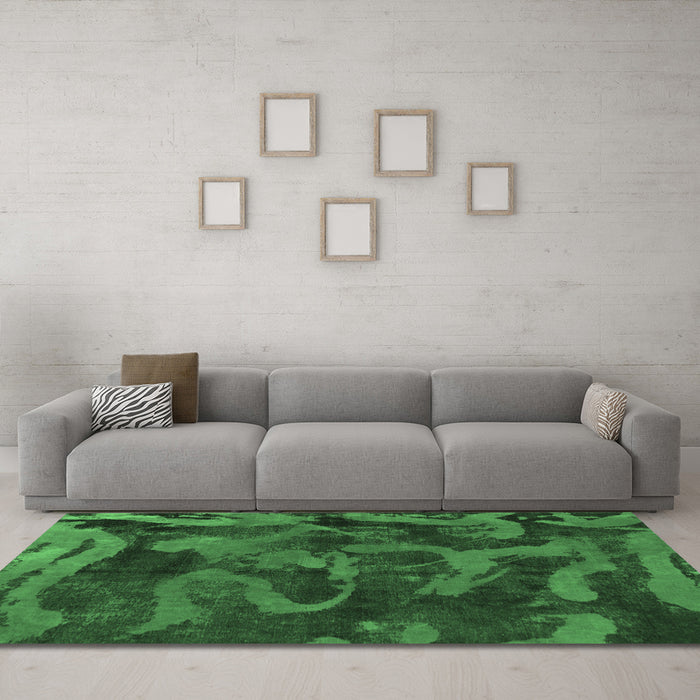 Machine Washable Persian Emerald Green Bohemian Area Rugs in a Living Room,, wshabs1117emgrn