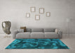 Machine Washable Persian Turquoise Bohemian Area Rugs in a Living Room,, wshabs1117turq