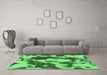 Machine Washable Abstract Emerald Green Modern Area Rugs in a Living Room,, wshabs1118emgrn