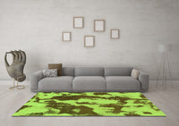 Machine Washable Abstract Green Modern Rug, wshabs1118grn