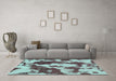 Machine Washable Abstract Turquoise Modern Area Rugs in a Living Room,, wshabs1118turq