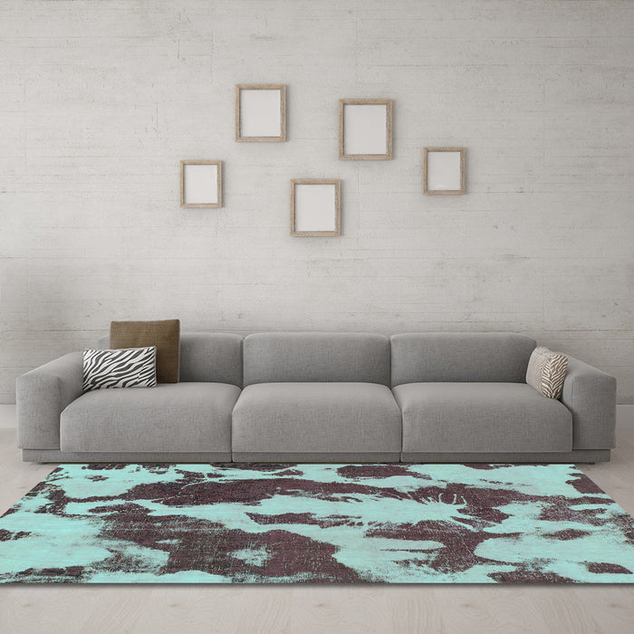 Machine Washable Abstract Turquoise Modern Area Rugs in a Living Room,, wshabs1118turq