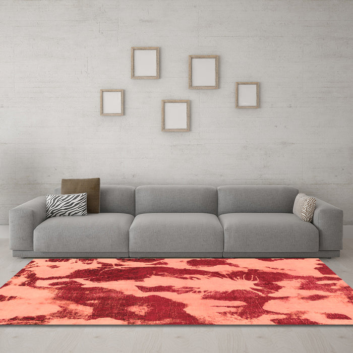 Machine Washable Abstract Orange Modern Area Rugs in a Living Room, wshabs1118org