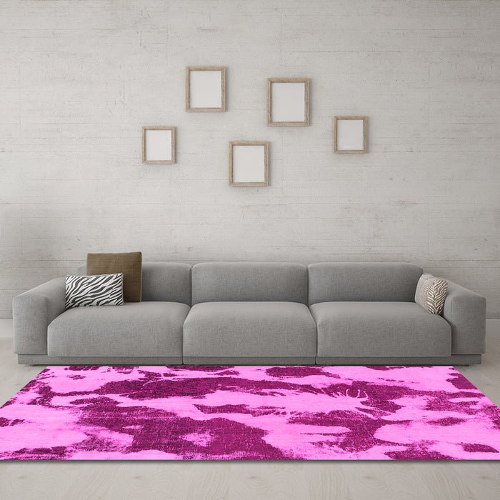 Machine Washable Abstract Pink Modern Rug in a Living Room, wshabs1118pnk