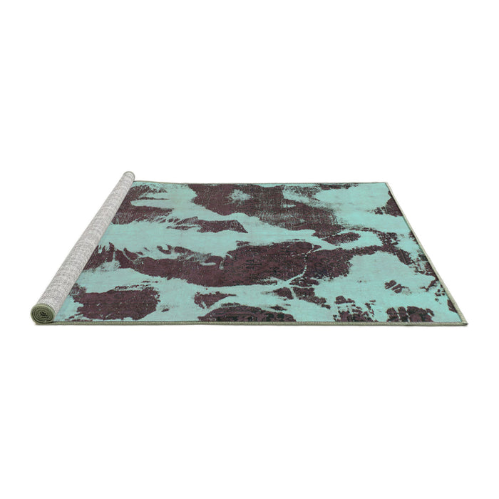 Sideview of Machine Washable Abstract Turquoise Modern Area Rugs, wshabs1118turq