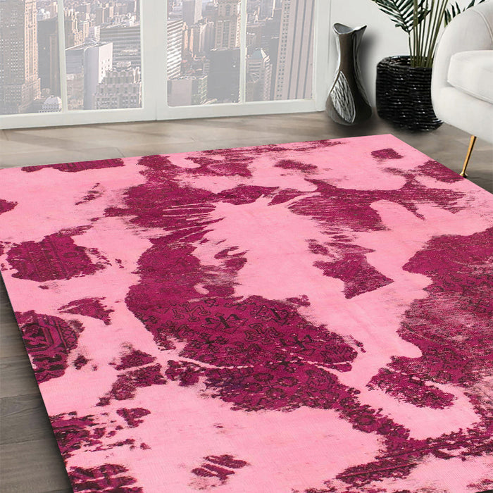 Machine Washable Abstract Hot Pink Rug in a Family Room, wshabs1118