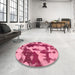 Round Machine Washable Abstract Hot Pink Rug in a Office, wshabs1118