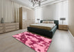 Round Abstract Hot Pink Modern Rug in a Office, abs1118