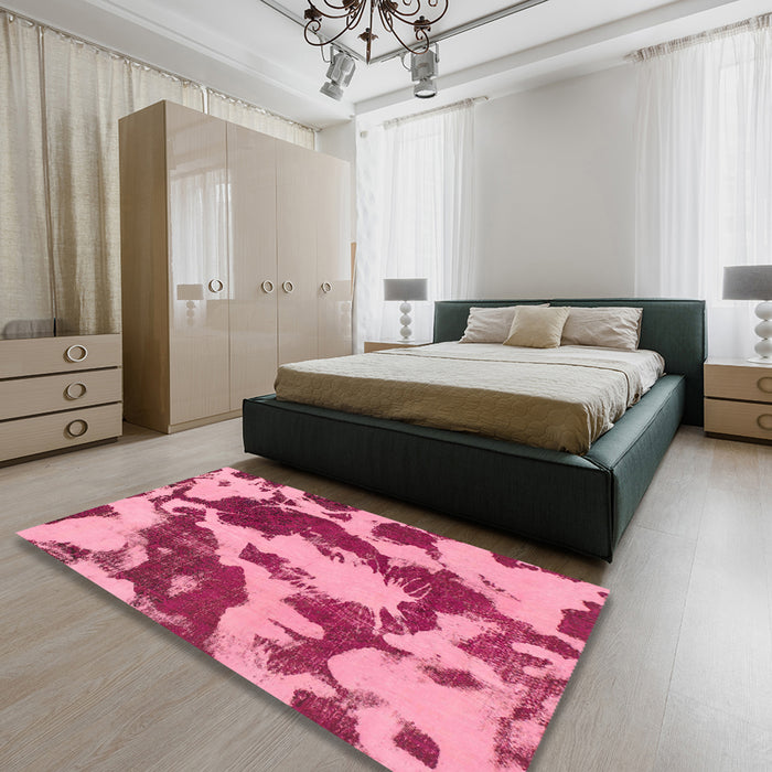 Round Abstract Hot Pink Modern Rug in a Office, abs1118