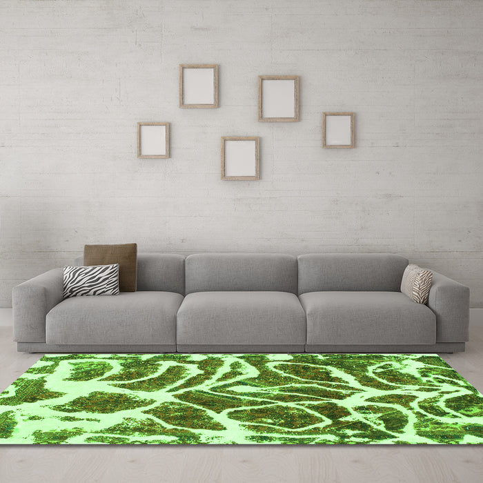 Machine Washable Abstract Green Modern Area Rugs in a Living Room,, wshabs1119grn