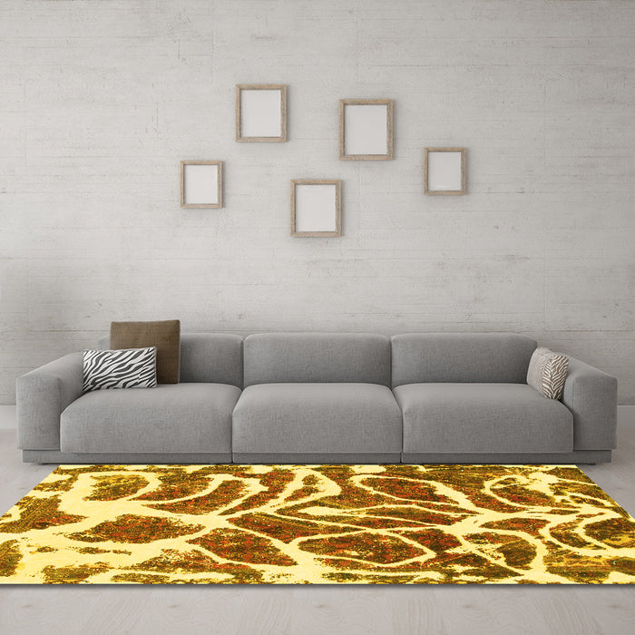 Machine Washable Abstract Yellow Modern Rug in a Living Room, wshabs1119yw