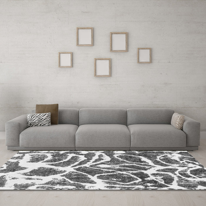Machine Washable Abstract Gray Modern Rug in a Living Room,, wshabs1119gry