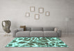 Machine Washable Abstract Turquoise Modern Area Rugs in a Living Room,, wshabs1119turq