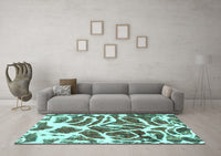 Machine Washable Abstract Turquoise Modern Rug, wshabs1119turq