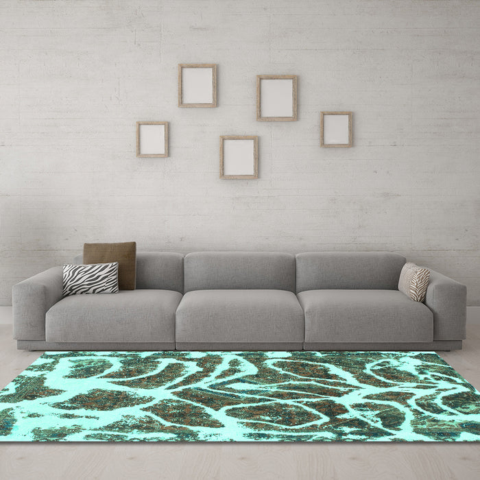 Machine Washable Abstract Turquoise Modern Area Rugs in a Living Room,, wshabs1119turq