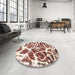 Round Machine Washable Abstract Brown Red Rug in a Office, wshabs1119