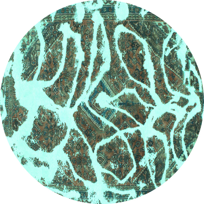 Round Machine Washable Abstract Turquoise Modern Area Rugs, wshabs1119turq