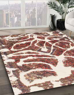 Machine Washable Abstract Brown Red Rug in a Family Room, wshabs1119