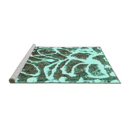 Sideview of Machine Washable Abstract Turquoise Modern Area Rugs, wshabs1119turq