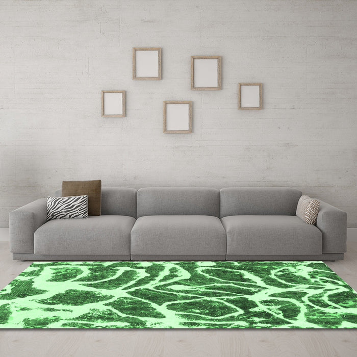 Machine Washable Abstract Emerald Green Modern Area Rugs in a Living Room,, wshabs1119emgrn