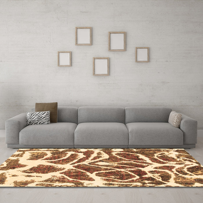 Machine Washable Abstract Brown Modern Rug in a Living Room,, wshabs1119brn