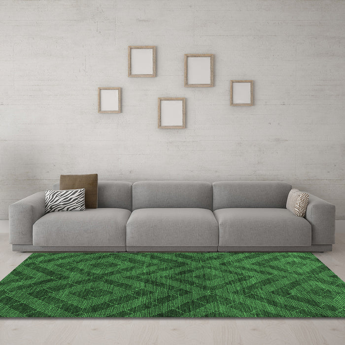 Machine Washable Abstract Emerald Green Modern Area Rugs in a Living Room,, wshabs111emgrn