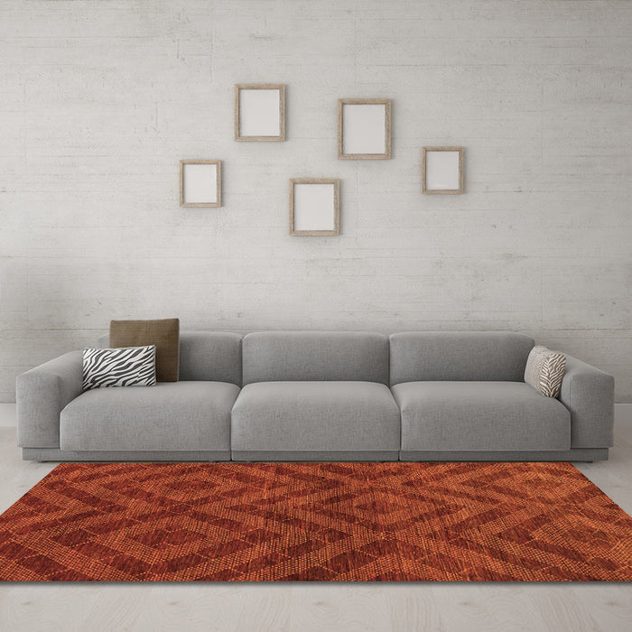 Machine Washable Abstract Orange Modern Area Rugs in a Living Room, wshabs111org