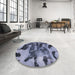 Round Machine Washable Abstract Blue Gray Rug in a Office, wshabs1120