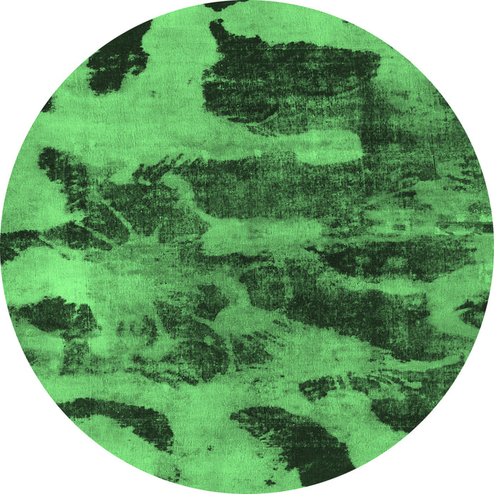 Round Machine Washable Abstract Emerald Green Modern Area Rugs, wshabs1120emgrn