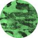 Round Machine Washable Abstract Emerald Green Modern Area Rugs, wshabs1120emgrn
