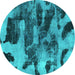Round Machine Washable Abstract Turquoise Modern Area Rugs, wshabs1120turq