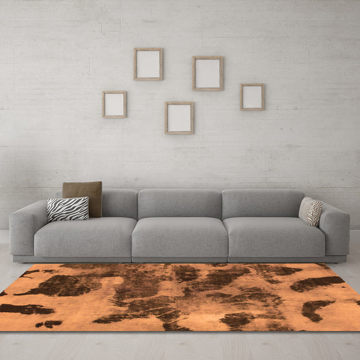 Machine Washable Abstract Orange Modern Area Rugs in a Living Room, wshabs1120org