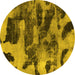 Round Machine Washable Abstract Yellow Modern Rug, wshabs1120yw