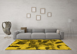 Machine Washable Abstract Yellow Modern Rug in a Living Room, wshabs1120yw