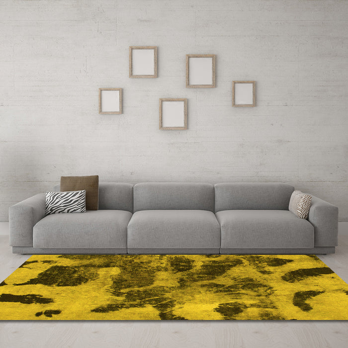 Machine Washable Abstract Yellow Modern Rug in a Living Room, wshabs1120yw