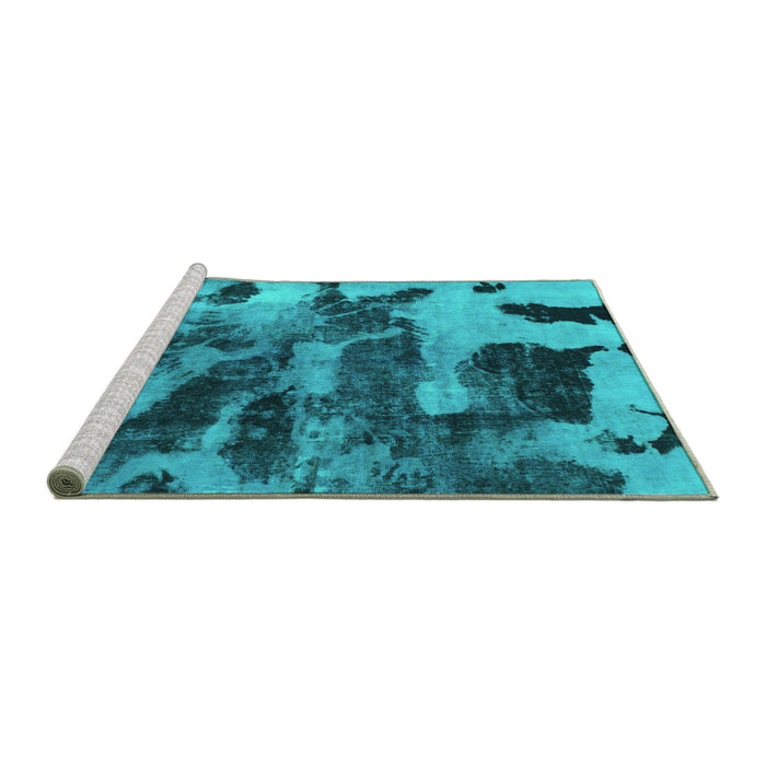 Sideview of Machine Washable Abstract Turquoise Modern Area Rugs, wshabs1120turq