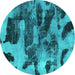 Round Abstract Turquoise Modern Rug, abs1120turq