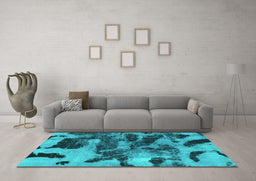 Machine Washable Abstract Turquoise Modern Area Rugs in a Living Room,, wshabs1120turq