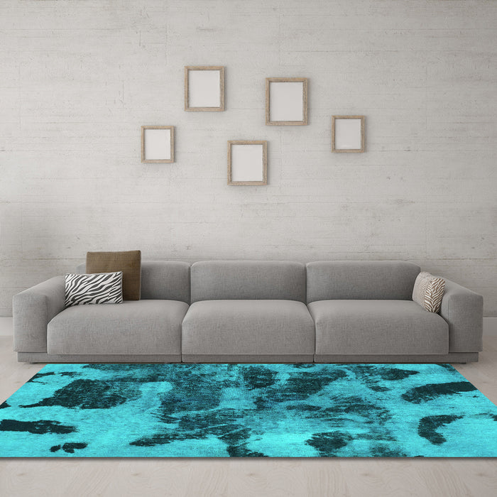 Machine Washable Abstract Turquoise Modern Area Rugs in a Living Room,, wshabs1120turq