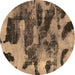 Round Abstract Brown Modern Rug, abs1120brn