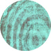 Round Machine Washable Abstract Turquoise Modern Area Rugs, wshabs1121turq