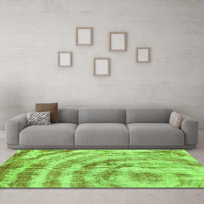 Machine Washable Abstract Green Modern Area Rugs in a Living Room,, wshabs1121grn